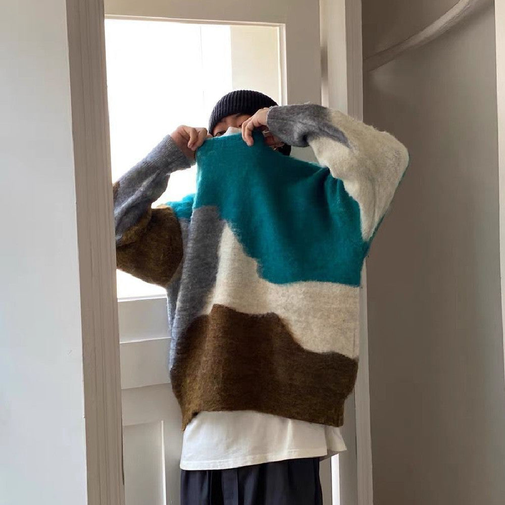 Color Contrast Pin Round Neck Jumper