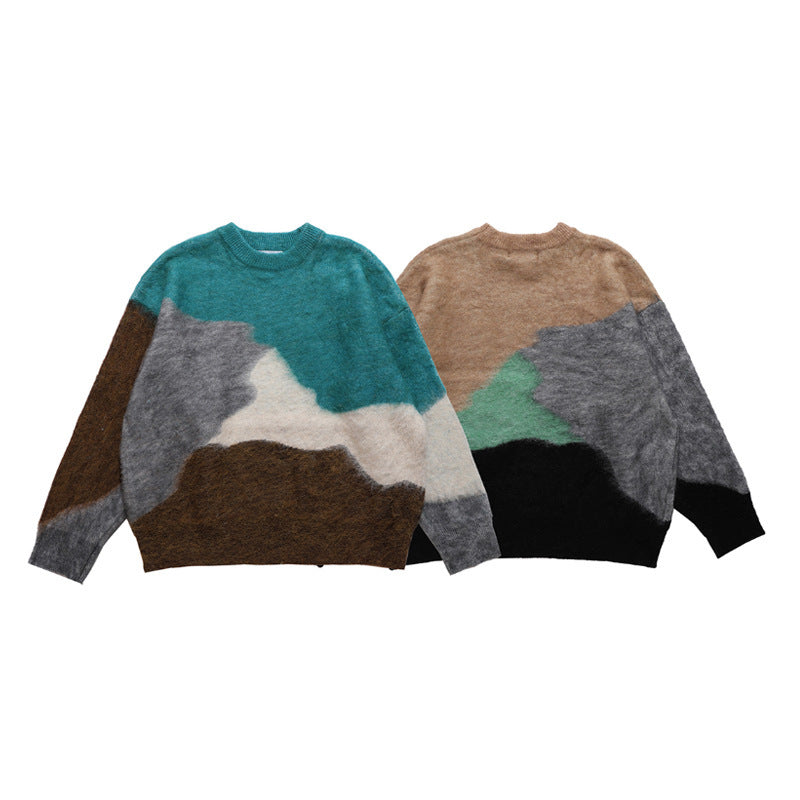 Color Contrast Pin Round Neck Jumper